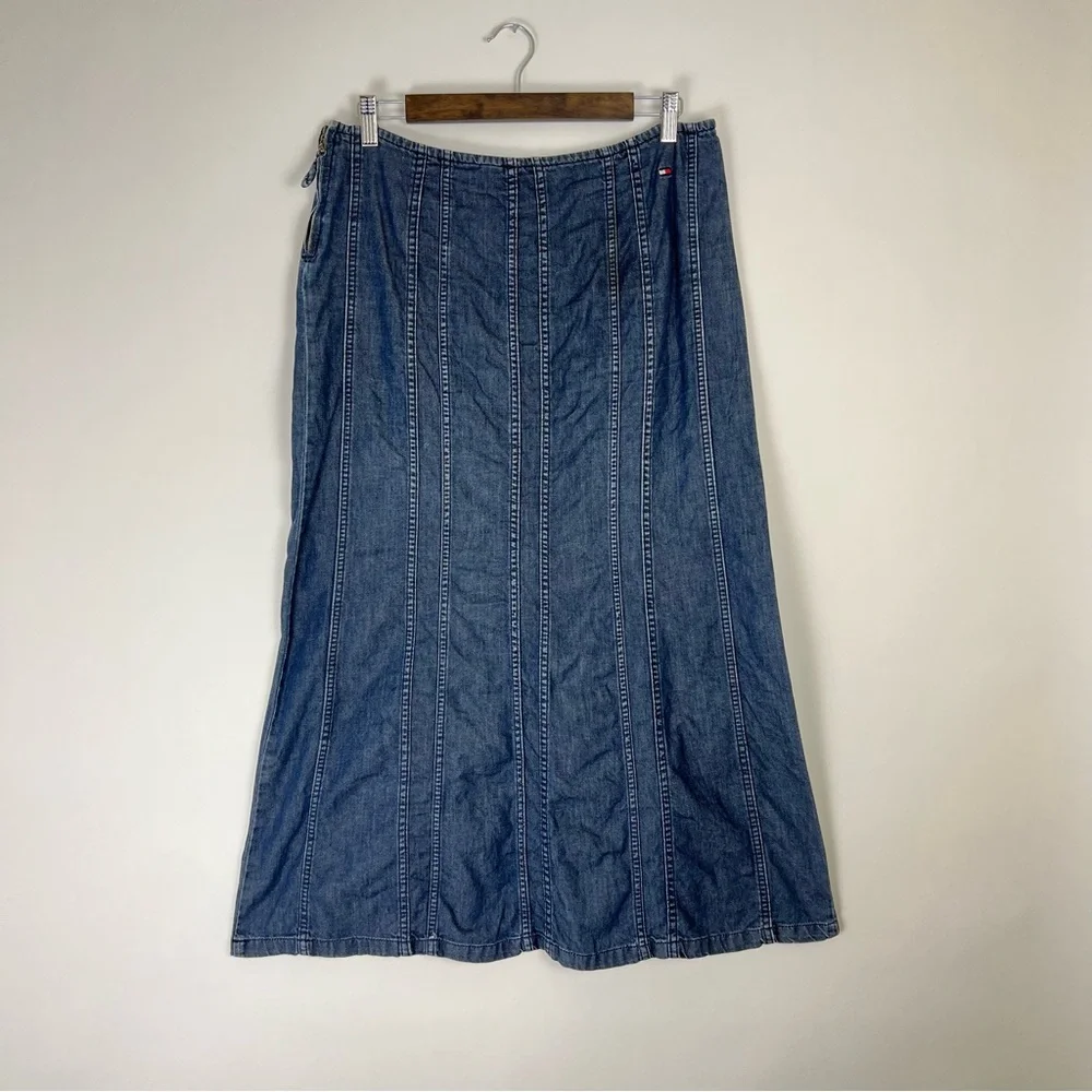 TOMMY HILFIGER Vintage denim panel skirt 12/L - Picture 2 of 5